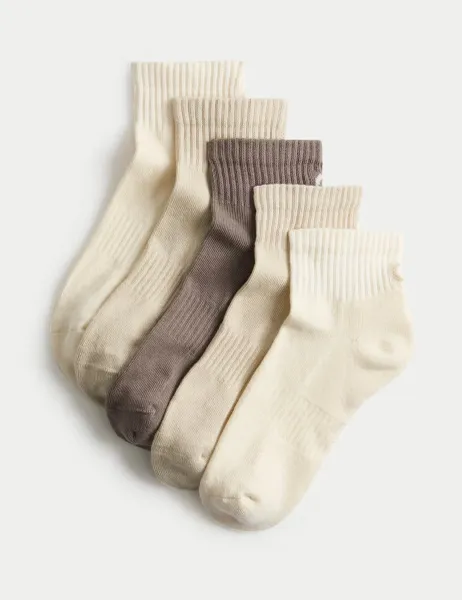 5pk Cotton Rich Cushioned Anklets Antique Cream