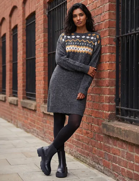 Roman Knitted Knee Length Jumper Dress Dark Grey
