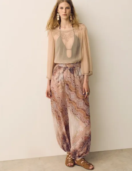 Sheer Paisley Balloon Trousers Pink Mix