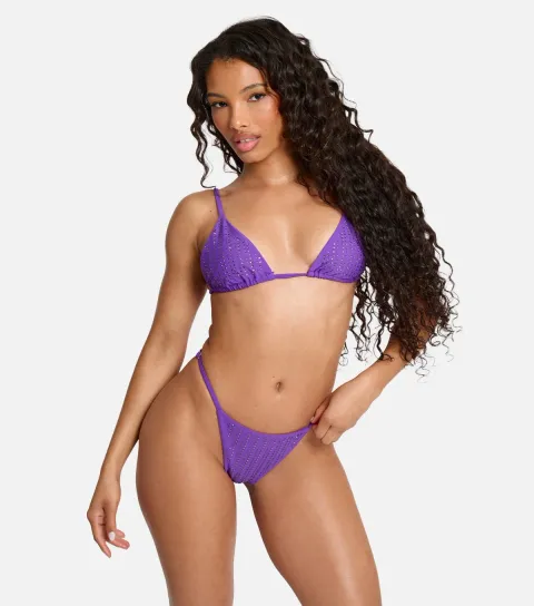 Women's Dark Purple Diamanté Detail Bikini Top