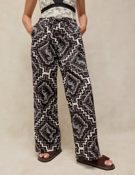 White Stuff Cotton Rich Beach Trousers With Linen Black Mix