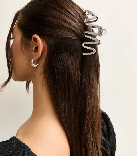 Silver Diamante Embellished Wiggly Hair Clip