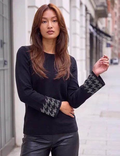 Roman Rayon Blend Embellished Sleeve Jumper Black Mix