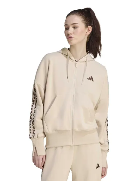 Adidas Seasonal Essentials 3-Stripes Zip Up Hoodie Beige