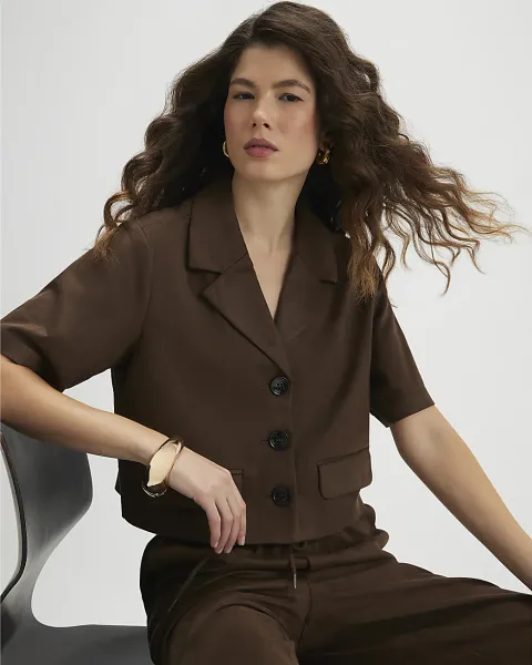 River Island Faux Suede Short Sleeve Shirt