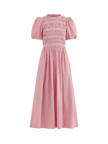 RO&ZO Red Stripe Shirred Bodice Midi Dress