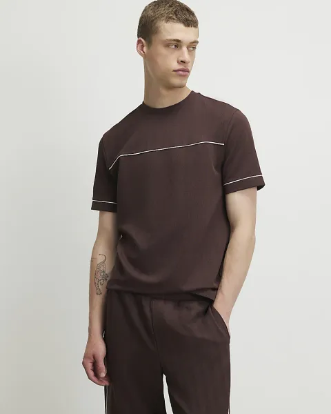 River Island Slim Fit Piped Textured T-Shirt