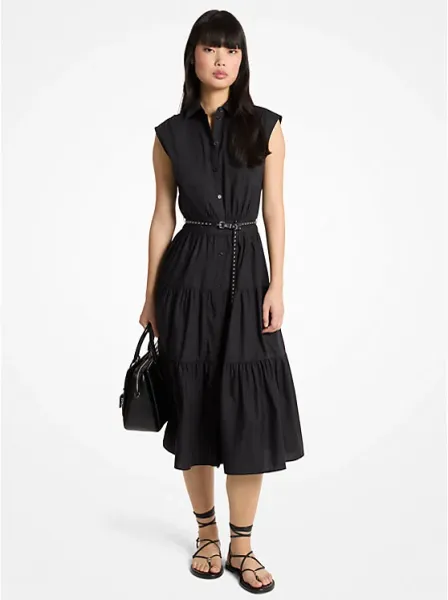 Belted Cotton Poplin Sleeveless Shirtdress