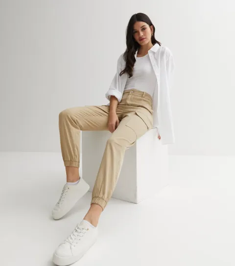New Look Women's Stone Cotton Cuffed Cargo Trousers