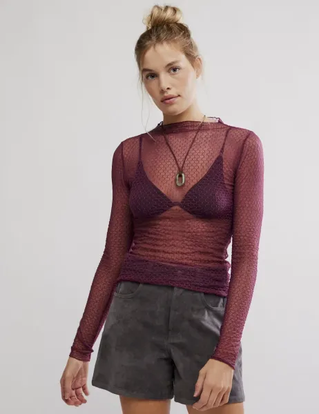 Sheer Textured Top Purple