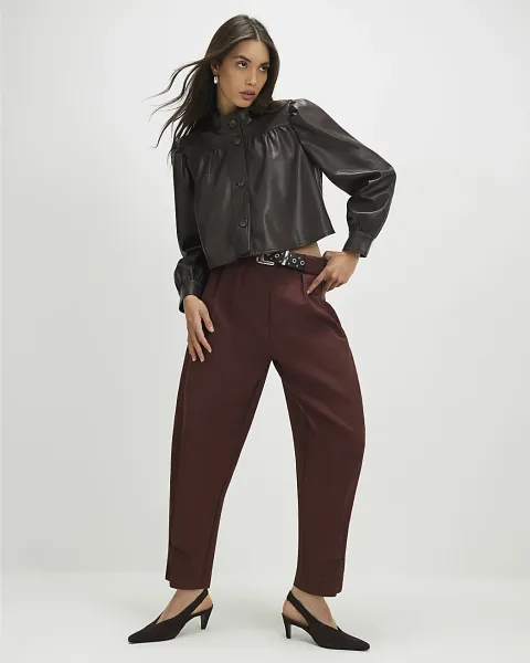 River Island Faux Leather Gathered Sleeve Jacket