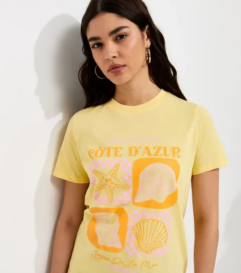 Women's Light Yellow Cotton Côte d'Azur Relaxed Fit T-Shirt
