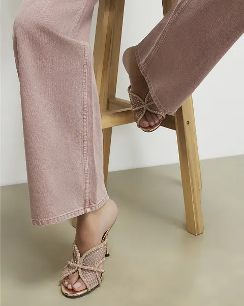 River Island Rose Diamante Mesh Heeled Mules