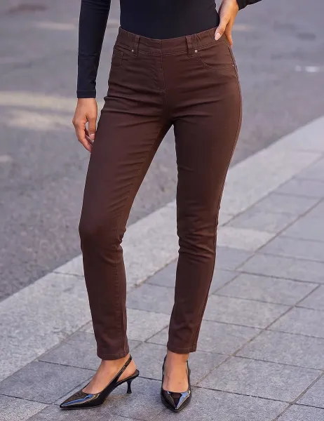 Roman Stretch Denim Elasticated Waist Jeggings Chocolate