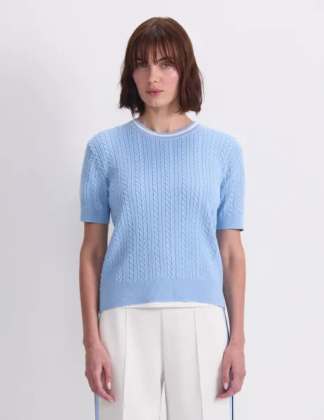 Sportscraft Pure Cotton Cable Knit Knitted Top Blue