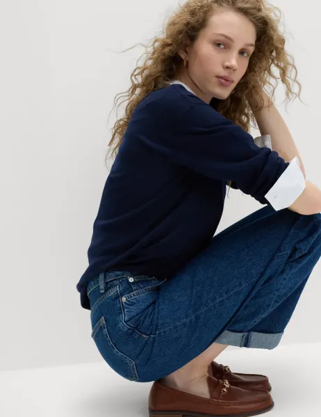 Marks & Spencer Boyfriend Mid Rise Ankle Grazer Jeans Dark Indigo