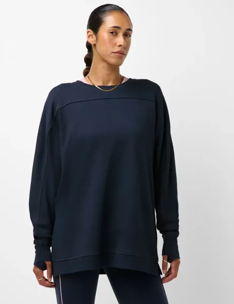Sweaty Betty After Class Cotton Blend Longline Sweatshirt Navy