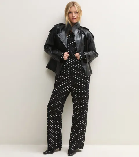 New Look Women's Premium Black Spot Print Wide Leg Joggers