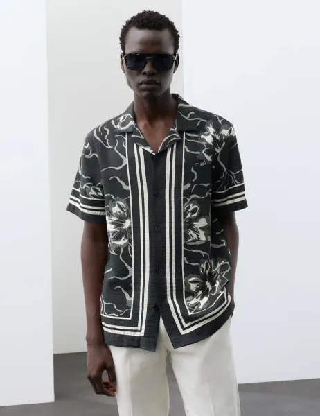 Autograph Floral Short Sleeve Shirt Black Mix