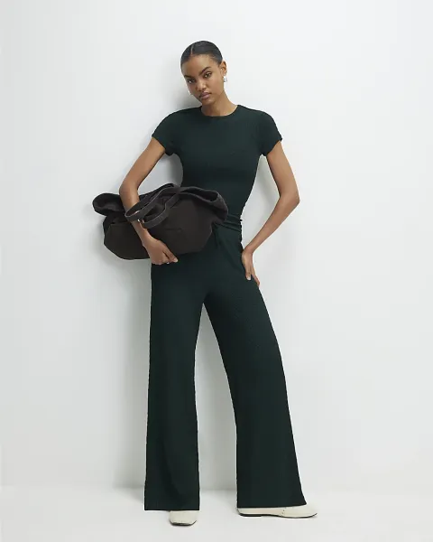 River Island Textured Wide Leg Trousers