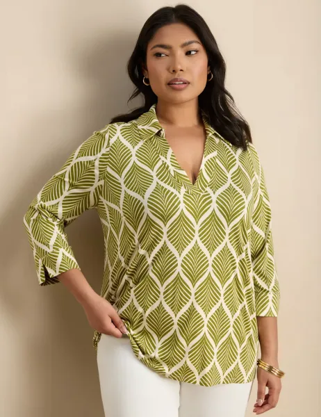 Live Unlimited London Jersey Printed Top Green Mix