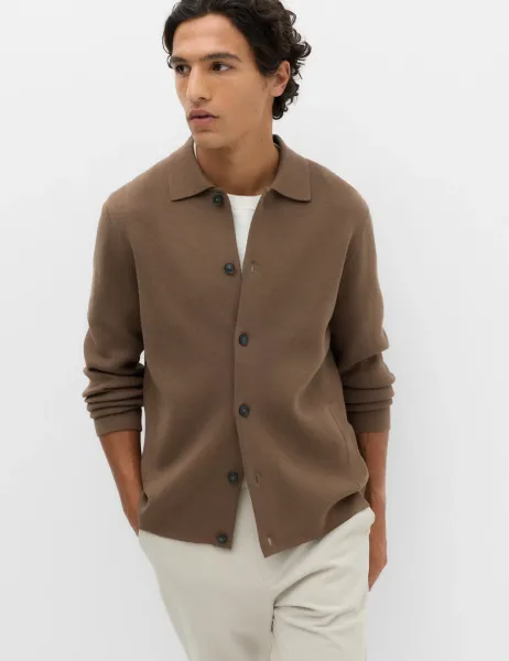 Marks & Spencer Cotton Blend Milano Knit Overshirt Espresso