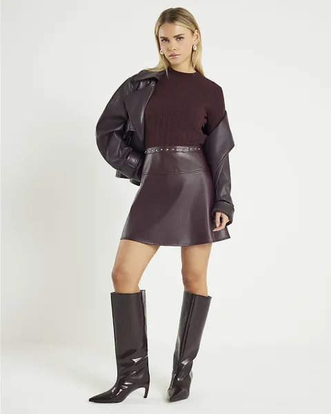 River Island Petite Faux Leather Hybrid Mini Dress