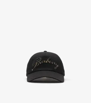 Check Cursive Logo Gabardine Baseball Cap in Black