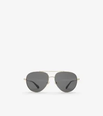 Metal Check Aviator Sunglasses in Light gold