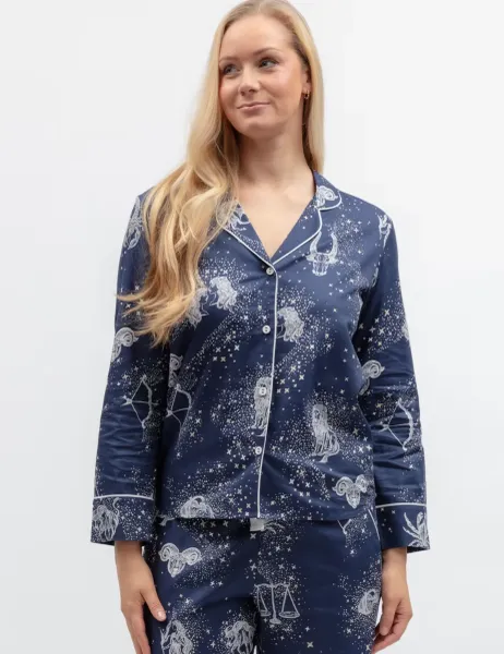 Cyberjammies Cotton Modal Zodiac Print Pyjama Top Navy Mix