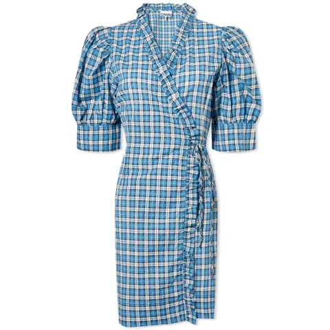 Seersucker Check Wrap Front Mini Dress