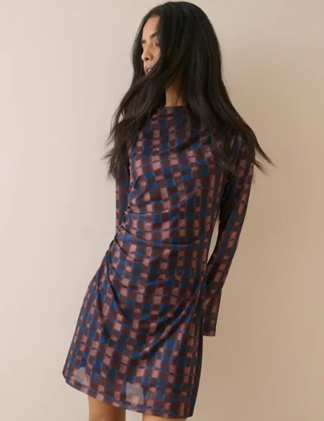 Nobody's Child Checked Mini Skater Dress Brown
