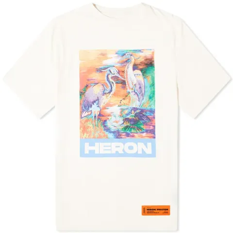Heron Art Bird Print & Embroidery Tee