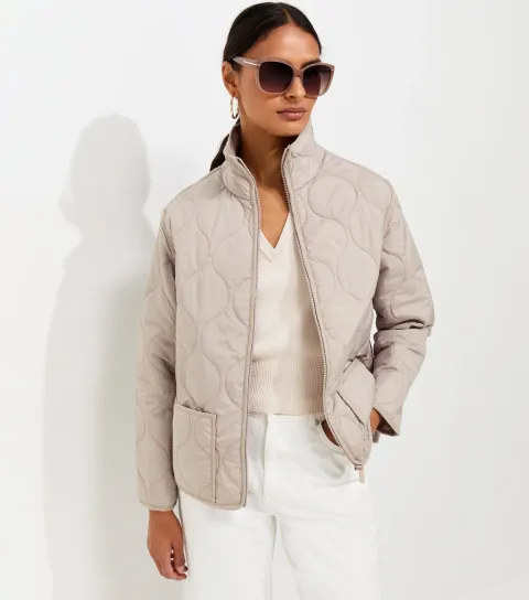 Women's Cream Quilted High Neck Jacket