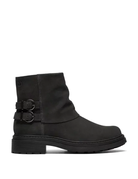 Clarks Leather Block Heel Ankle Boots Dark Grey