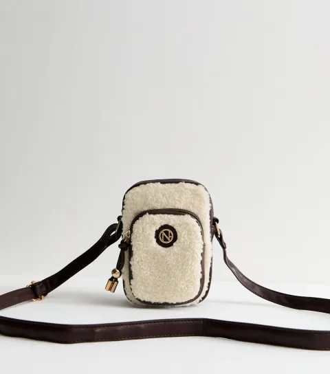 Cream Borg Phone Bag