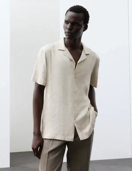 Autograph Regular Fit Jacquard Short Sleeve Shirt Stone Mix