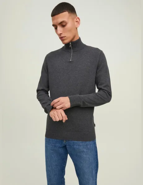 Jack & Jones Cotton Rich Half Zip Jumper Dark Grey