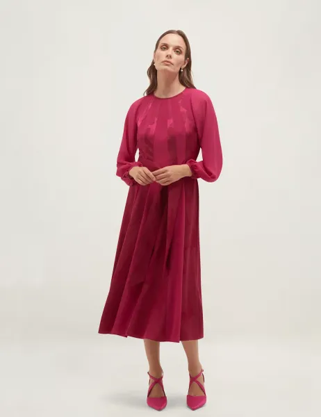 Hobbs Stripe Jacquard Belted Midi Skater Dress Pink