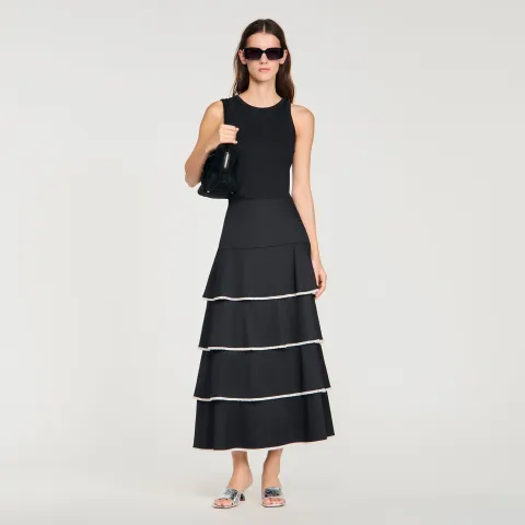Long ruffled rhinestone skirt