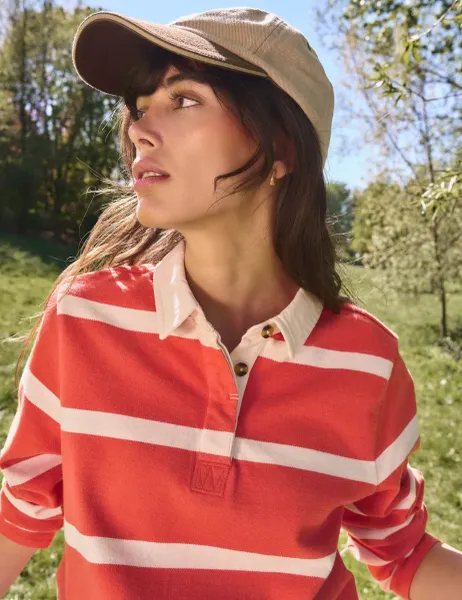 White Stuff Pure Cotton Striped Rugby Top Orange Mix