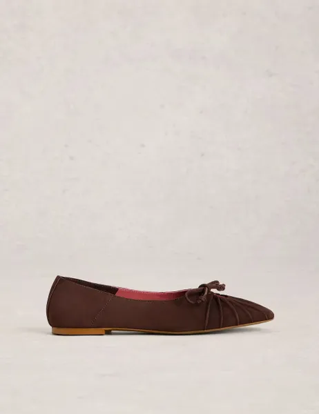 White Stuff Suede Lace Up Flat Ballet Pumps Brown