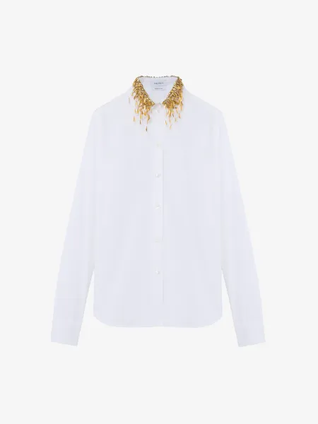 Gold Leaves and Crystal Embroidery Shirt