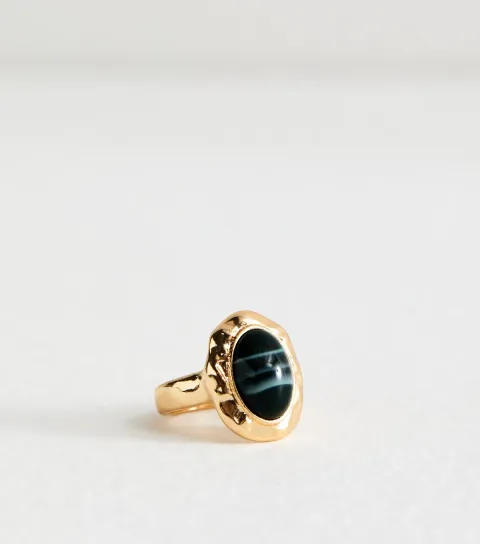 Gold Tone Textured Stone Embellished Ring