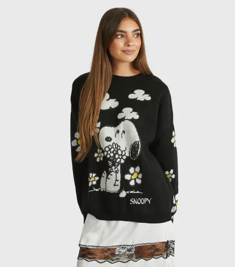 Women's Black Snoopy Flower Jumper