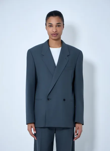 Double-Breasted Wool Suit Blazer