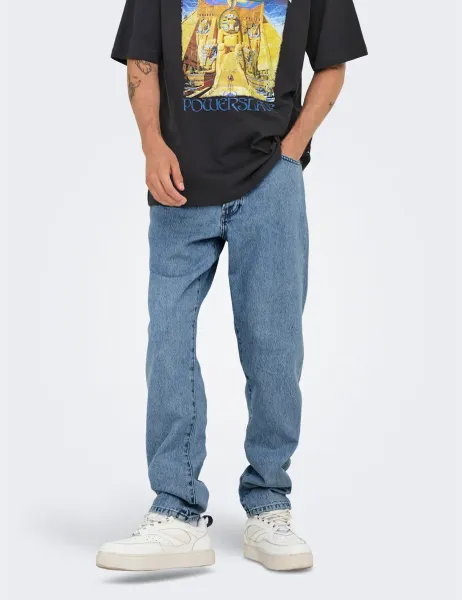Only & Sons Loose Fit Pure Cotton Jeans Light Blue