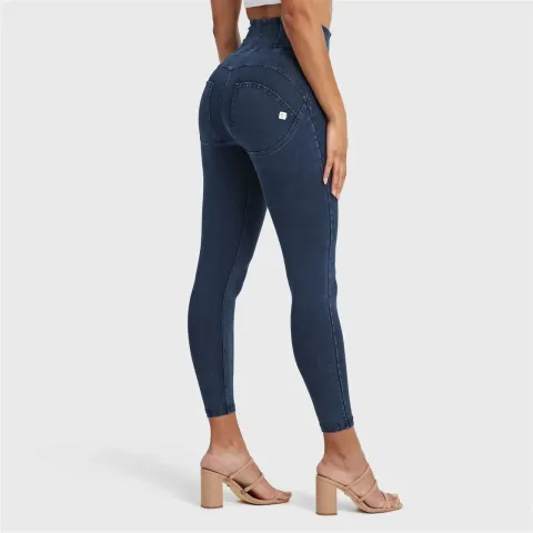 Freddy WRUP Denim With Front Pockets - Super High Waisted - 7/8 Length - Dark Blue + Blue Stitching