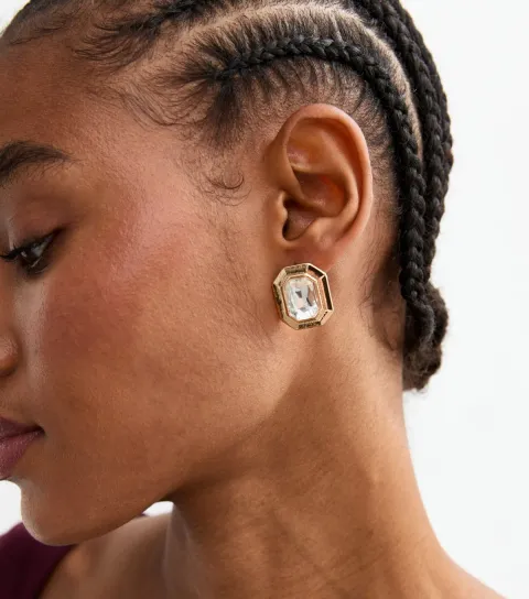 New Look Gold Tone Hexagonal Crystal Stud Earrings