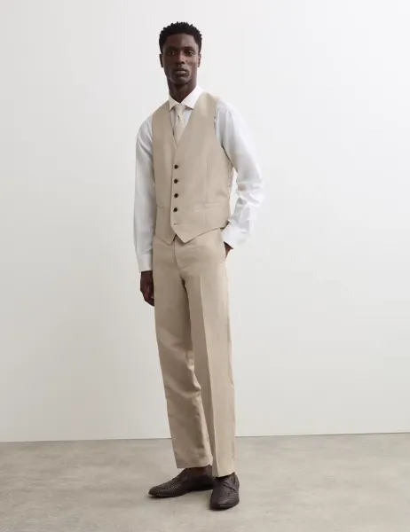 Jaeger Tailored Fit Italian Silk & Linen Waistcoat Stone